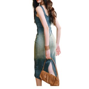 Bodycon Denim Slip Midi Dress