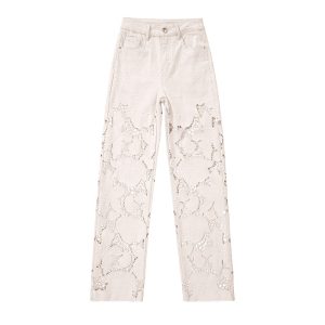 High-Rise Embroidery Cut-Out Wide-Leg Jeans