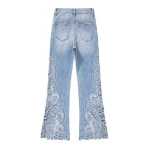 Lightweight Embroidered Cut-Out Bootcut Jeans