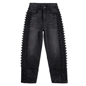 Rhinestones & Pearls Embroidery Patchwork Ankle Jeans