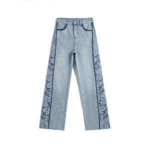 Lightweight Rhinestone & Embroidered Cut-Out Jeans