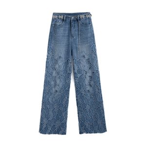 Crystal-Transferred & Embroidered Cut-Out Jeans