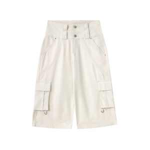 Beige Oversized Cargo Capri Pants