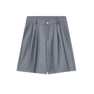 Double Pleat Relaxed Fit Bermuda Shorts