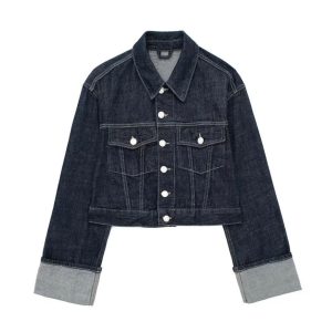 Roll-Up Sleeves Cropped Denim Jacket
