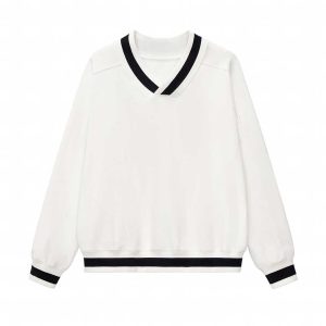 Contrast Trim V-Neck Pullover Sweatshirt