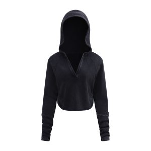 Ruched Waist Cotton Cropped Hoodie